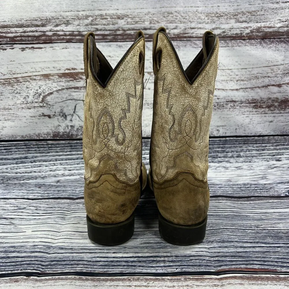 Smoky Mountain Boots Drifter Brown & White Leather Square Toe Western, Youth 3.5
